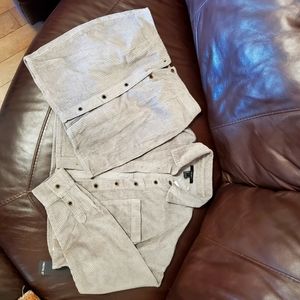 CLOSING SOONForever 21 Grey Corduroy Crop Polo Shirt and Button Skirt Set, Small